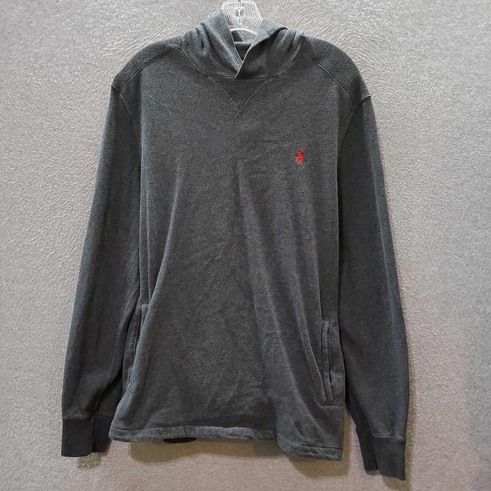 Polo Ralph Lauren Men Sweatshirt‎ Large Gray Hoodie Logo Embroidered Pullover